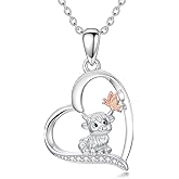 LWXIE Diamond Highland Cow Necklace for Women 925 Sterling Silver Heart Highland Cow Pendant Necklace with Lab Grown Diamonds Cute Animal Jewelry Gift for Her