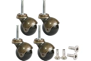 MySit 2 inch Ball Casters Wheels Brass Vintage Antique Furniture Caster Set of 4,Grip Neck Spherical Casters with 5/16" x 1-1/2" Swivel Caster for Furniture Legs, Cabinet, Sofa