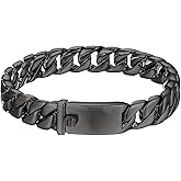 BIYONGDE 12MM Width Miami Cuban Link Chain Curb Chain Bangle Bracelet, Steel, Hip Hop Heavy, Spring Push Rectangle Box Clasp