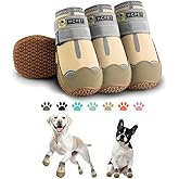 Hcpet Dog Shoes for Large Dogs, Waterproof Dog Booties for Small Medium Dogs, Anti-Slip Dog Boots & Paw Protectors for Hot Pavement Winter Snow Hiking with Reflective Straps Khaki Size 1