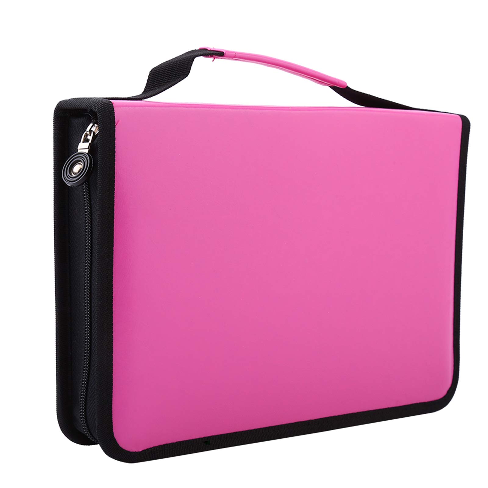 ANGGREK 150 Holes Large Capacity PU Leather Pencil Case Zipper Pen Bag with Elasticity Strap (6 Colors)(Rose Red)