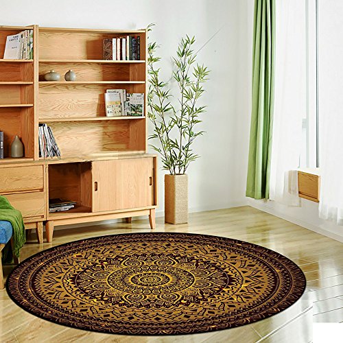 Printing Round Rug,Mandala,Mandala Pattern in Dark Colors Antique Arabesque Style Illustration Symmetrical Art Mat Non-Slip Soft Entrance Mat Door Floor Rug Area Rug for Chair Living Room,Gold Red - Thumbnail 2