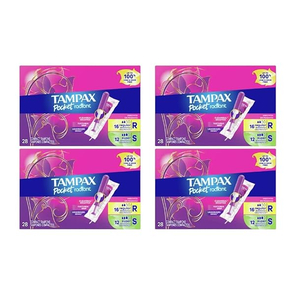 TAMPAX POCKET RADIANT DUO PACK, REGULAR/SUPER, UNSCENTED, 28 CT (PACK OF 4)