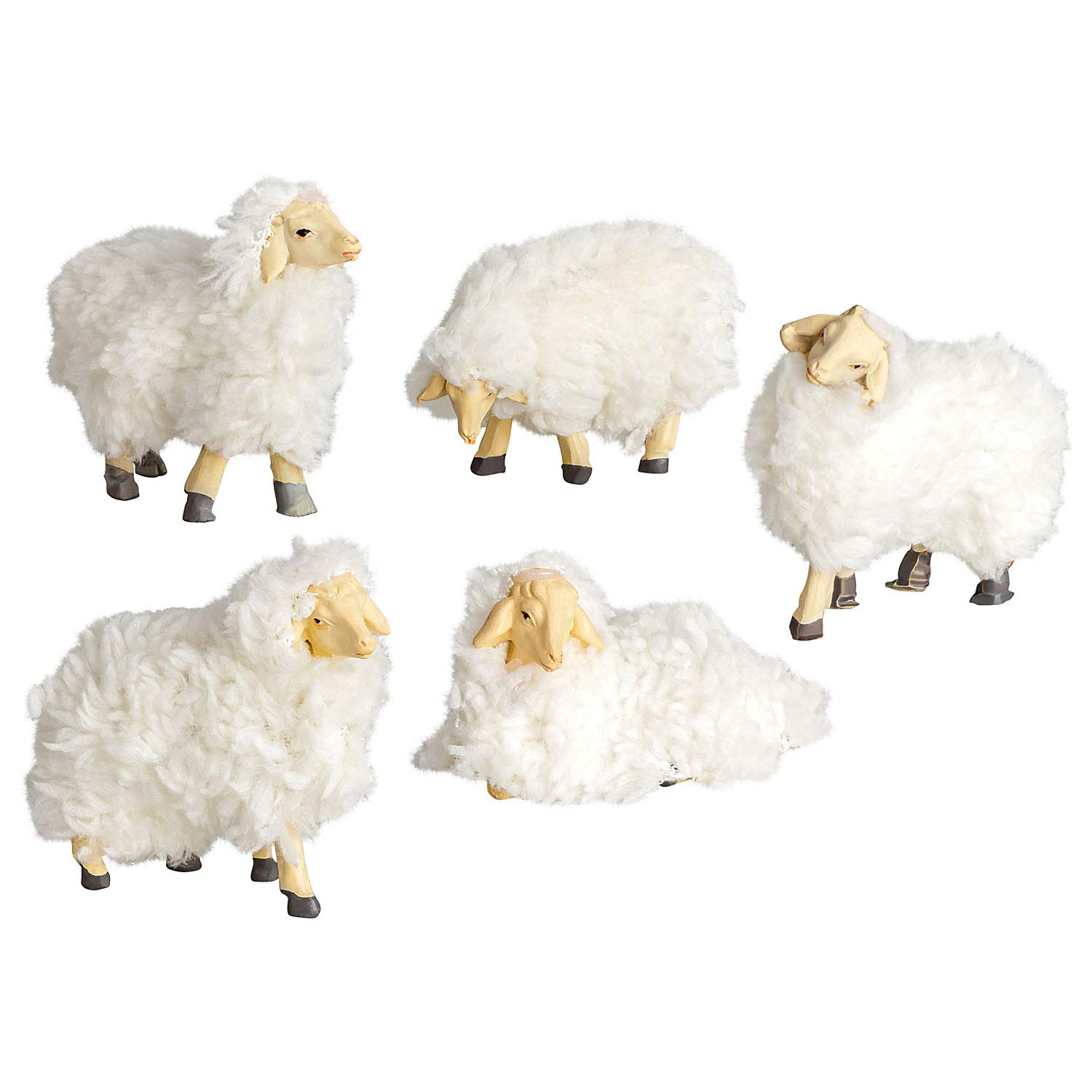 MaMeMi Five Wool Sheep/Sheep Herd [Scale 12 cm, with Fluffy Fur] - Nativity Animals & Nativity Figures as Accessories for Christmas Nativity Scenes & Atmospheric Nativity Scenes