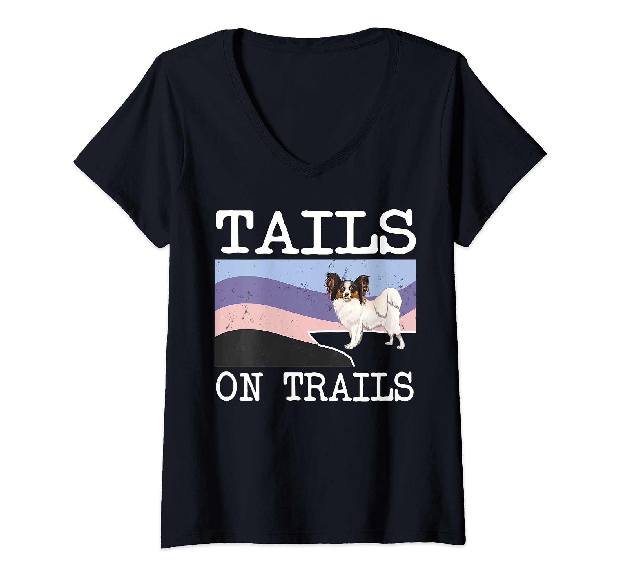 Womens Soft Coated Wheaten Terrier Tails On Trails Funny Dog Hiking V-Neck T-Shirt