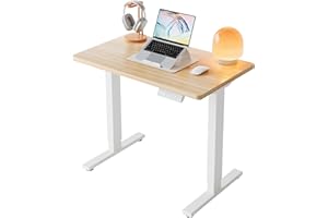 HUANUO 32" Small Electric Standing Desk Adjustable Height, 4 Memory Height Settings, Sit Stand Up Desk for Home Office & Computer Workstation, LightWalnut