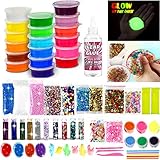 DIY Fluffy Slime Kit, Crystal Slime Making Kit Comes with 18 Colors Slime, 6Pack Colorful Foam Balls, 250 Fresh Fruit Decoration, 6 Bottles Holographic Glitter Shake Jars for Kids Aged 6+