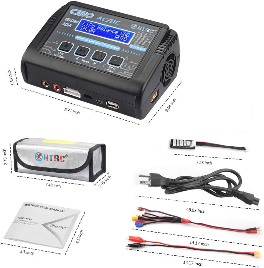 HTRC LiPo Charger RC Battery Balance Discharger 150W 10A 1-6S AC/DC C150 for NiCd Li-ion Life NiMH LiHV PB Smart Battery (Black): Toys & Games