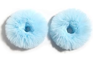 Furling Pompoms Furry Faux Rabbit Fur Hair Scrunchies Artificial Fur Hair Bobbles Elastic Hair Band Rope Wristband Ponytail Accessories 2pcs Light Blue