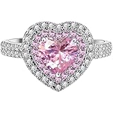 ZDIFDIC Heart Shaped Pink Cubic Zircon Engagement Promise Band 925 Sterling Silver Proposal Ring Anniversary Wedding Ring Simulated Diamond Ring