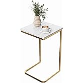 Lavish Home C-Shaped End Table- Marble Side Table with Gold Iron Frame 26 Tall