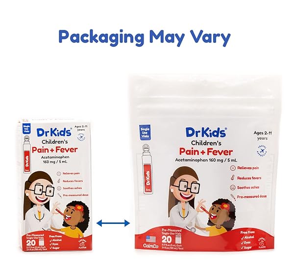 DR. KIDS CHILDREN’S PAIN AND FEVER ACETAMINOPHEN, PRE-MEASURED SINGLE-USE VIALS, FREE FROM, TRAVEL COMPLIANT, 3.4 FL OZ (20 COUNT)