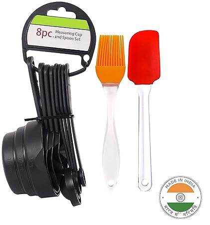 Unicron Popular Combo - 8Pcs Black Measuring Cups and Spoons Set, Silicone Series Spatula and