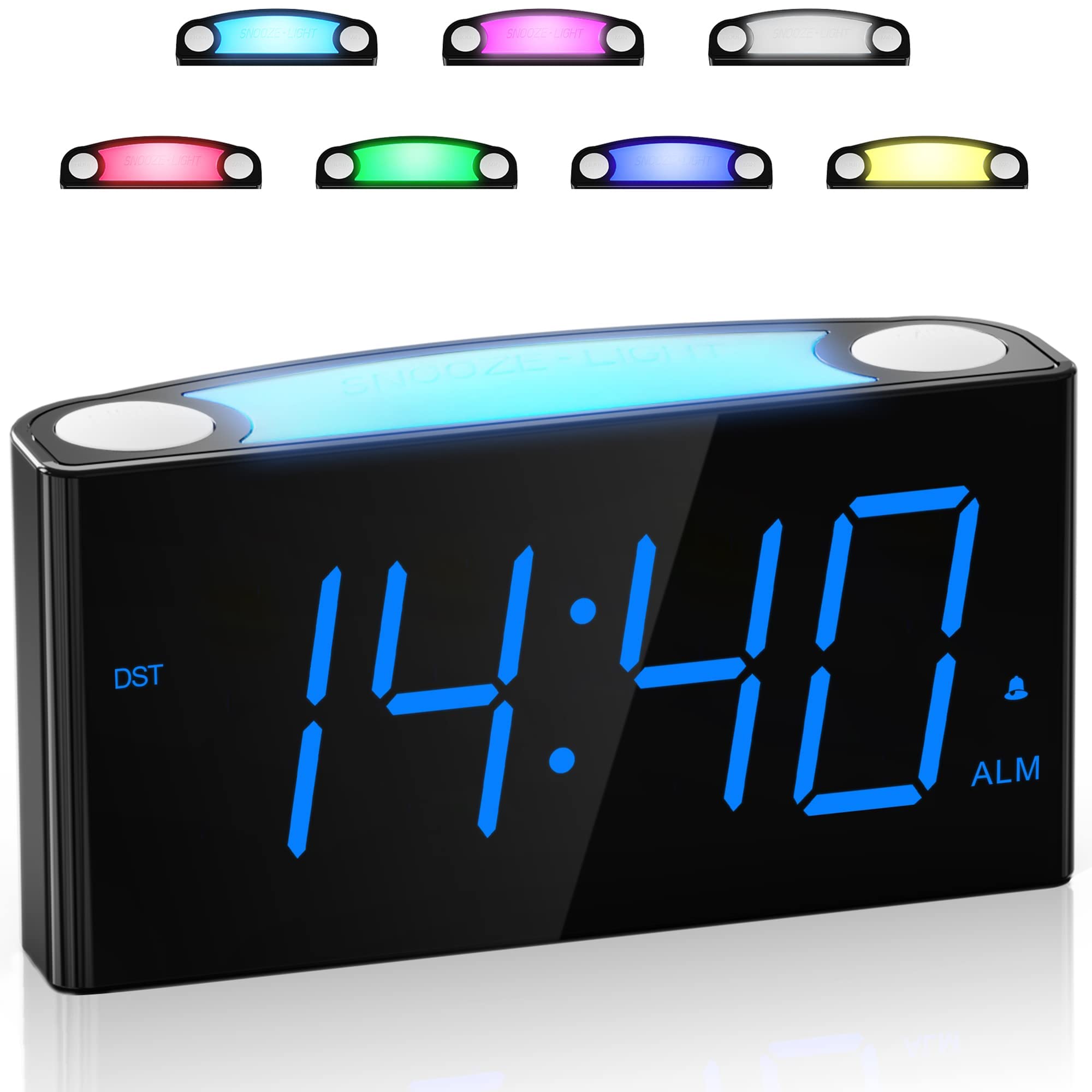 Mesqool Digital Alarm Clock with 7”Large Display, Loud Desk Clock with 7 Colors Night Light, Snooze, 2 USB Charge Ports, Battery Backup, Kids Bedside Alarm Clock Mains Powered