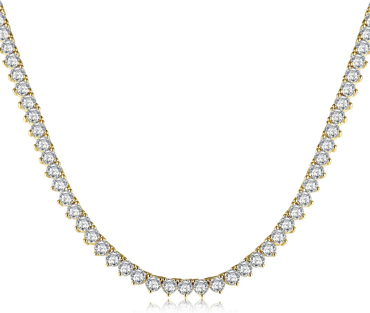 Tennis Necklace for Women and Men 18K Gold Plated Cubic Zirconia Chain, 4mm Round cut CZ Chain