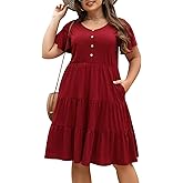 Nemidor Womens Loose Plus Size Short Sleeve Button Tiered Swing Dress with Pocket NEM406