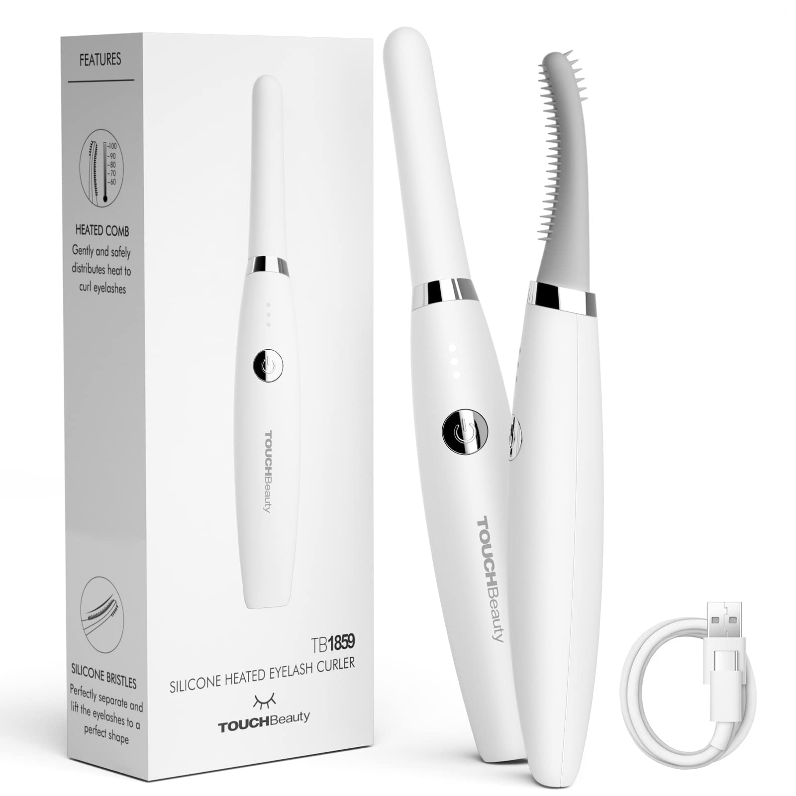 TOUCHBeauty Heated Eyelash Curler,Electric Eyelash Curler with Precise Temperature Control & USB-C Fast Charge,Achieve Natural Curls and Defined Contours in just 10 Seconds (Silver White) — image 1