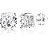 Edulex Birthstone Stud Earrings for Women - 18K White Gold Plated Created Diamond Jewelry - Rose Cut Octagonal CZ Mens Gifts