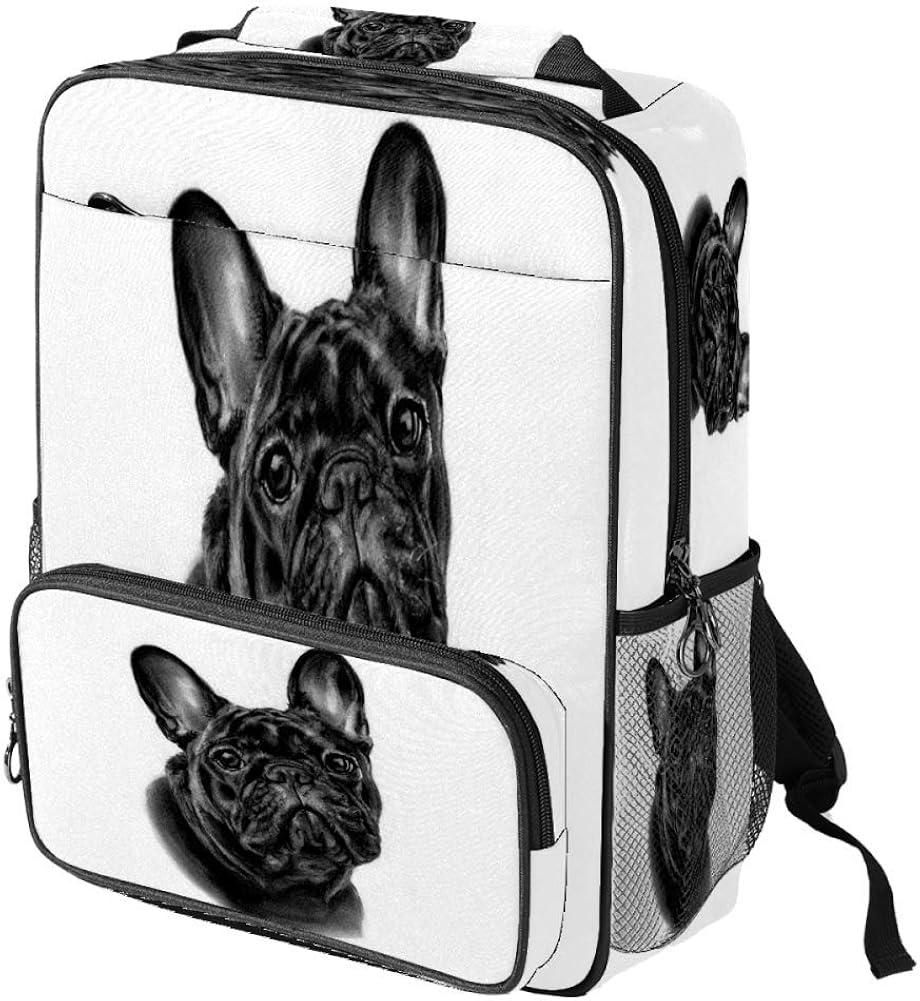 Casual School Backpack French Bulldog Print Laptop Rucksack Multi