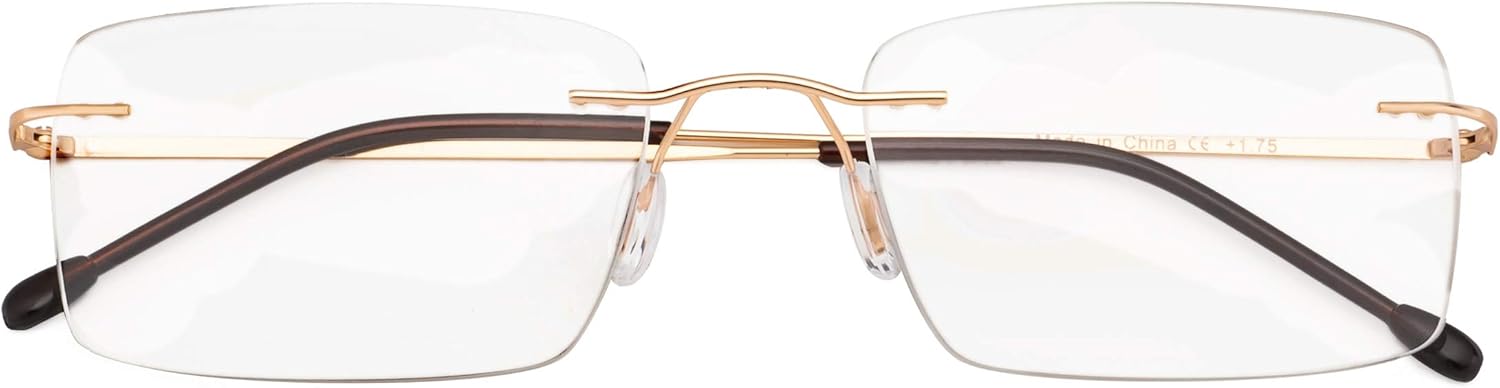 CessBlu Rimless Reading Glasses Lightweight Readers for Men (Gold) +1.75