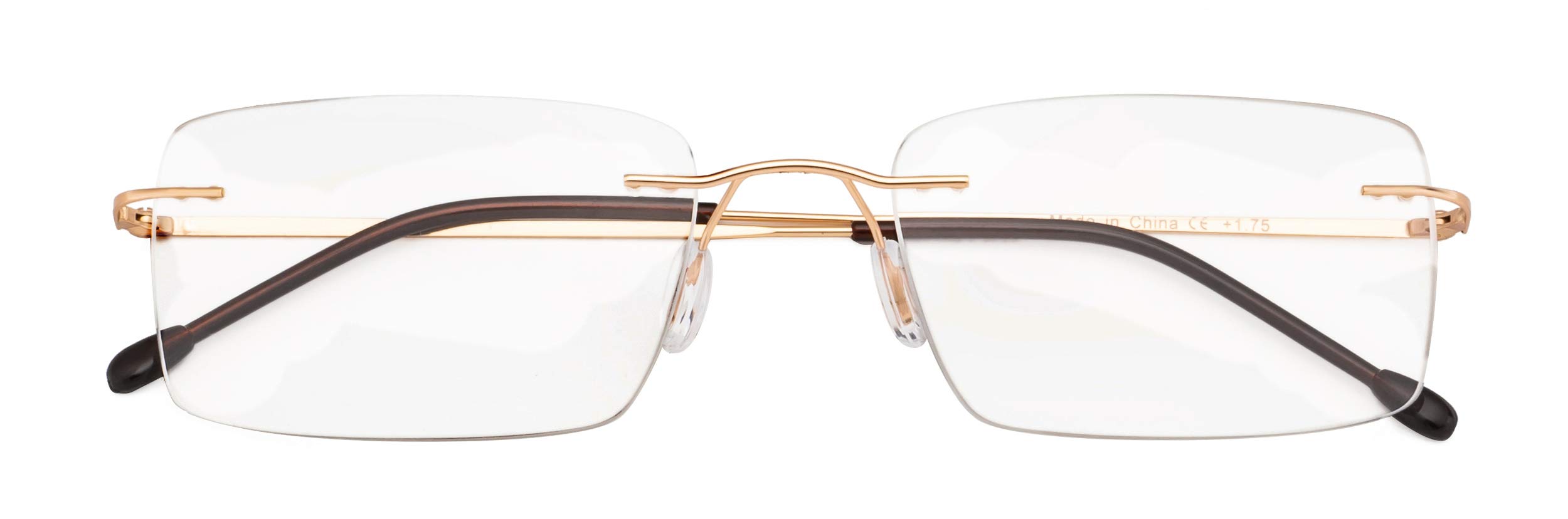 CessBlu Rimless Reading Glasses Lightweight Readers for Men (Gold) +1.25