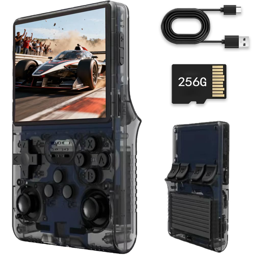 R40s pro Retro Handheld Game Console, 3.5" IPS Screen Portable Video Game Console ,Built in 256G Card & 30000 Games,Open Source Linux System (Black)