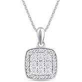 AFFY White Natural Diamond Square Shape Pendant Necklace in 14k Gold Over Sterling Silver