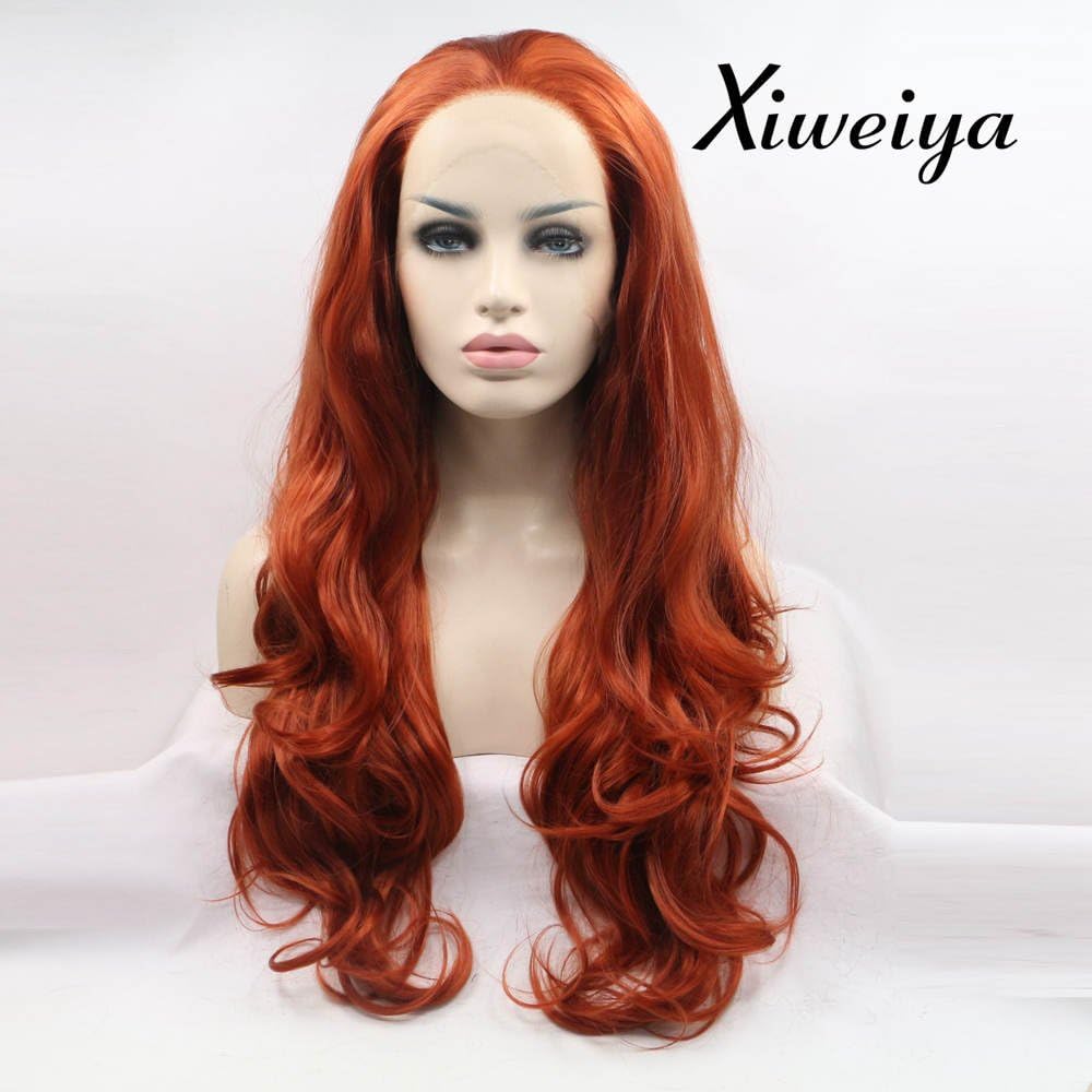 Xiweiya Long copper red Wig Long wavy Wig Mermaid Synthetic 360# Red Lace Front Wigs hair replacement wig Free part wig Long Soft Wig Heat Resistant Fiber for Women Drag Queen Party Makeup 24 Inch - Image 3