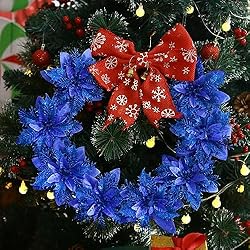 GREENTIME 12 Pcs Glitter Poinsettia 5.5" Artificial