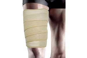 Lxnderment Elastic Thigh High Compression Support Bandage, Full Thigh Brace Wrap, Plus Size Thigh Compression Garment Trimmer, Thigh Workout Wrap, Adjustable (Beige)