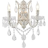 YLONG-ZS 2-Light Crystal Wall Sconce Crystal Wall Chandelier Wall Lamp Modern Wall Mounted Light Brush White for Living Room 