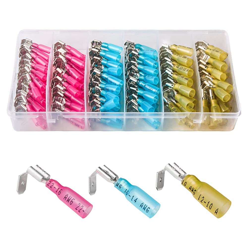KJKVIVH 140PCS 22-16/16-14/12-10 AWG Heat Shrink Piggy Back Spade Quick Splice Crimp Terminals Connectors Assortment Kit 3 Sizes