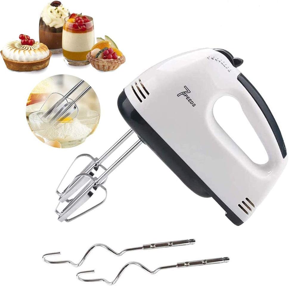 Electric Hand Mixer, [2020 Upgraded] 7-Speed Lightweight Handheld Whisk for Kitchen Baking Cake, Mini Egg Cream Food Beater with 2 Beaters, 2 Dough Hooks for Home Kitchen