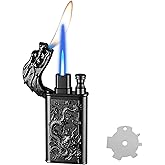 Torch Lighter, Relief Dragon Design Magic Dual Flame Lighter with Adjusting Flames Tool, Creative Windproof Lighters, Cool Jet Flame Butane Lighter-s, Refillable Butane Lighters for Outdoor Indoor