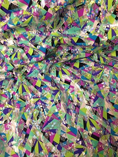 Pastel Geometric Print w/Silver Holographic Foil on Stretch Nylon Spandex Fabric by The Yard