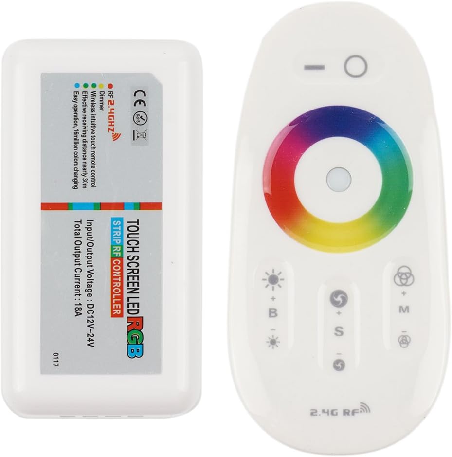 Velain 2.4G Wireless LED RGB RF Controller Remote DC 12V-24V 18A and Touch Screen Dimmer for RGB LED Strip Lights