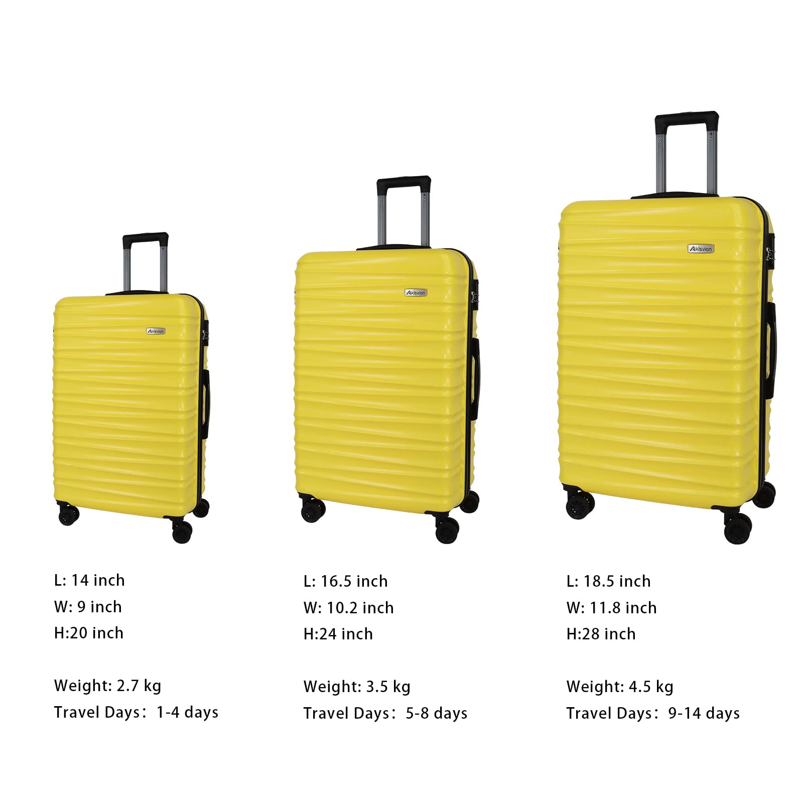 Aklsvion Luggage Sets 3 Piece (20/24/28 inch)-Carry On Suitcase-Suitcase With Wheels-PC+ABS - Hardside Spinner Travel Luggage (Yellow, 3 Pcs Set)