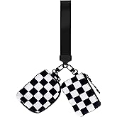 BUNCHBRAVO Wrist Keychain Mini Wallet for Women, Checkered Zip Around Wristlet Wallet, Detachable Dual Coin Purse, Black and White Plaid
