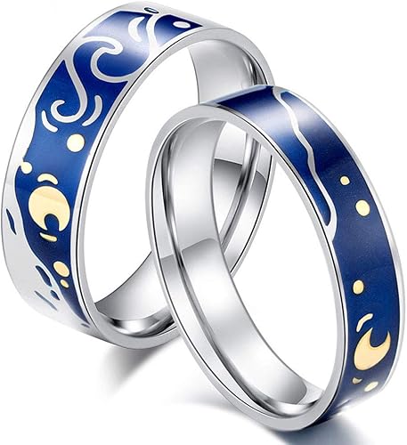 Xahh Titanium Steel Couple Rings Van Gogh S Sky Design Romantic Promise Unique Engagement Wedding Band Blue Please Buy Two Rings For One Pair Amazon Com