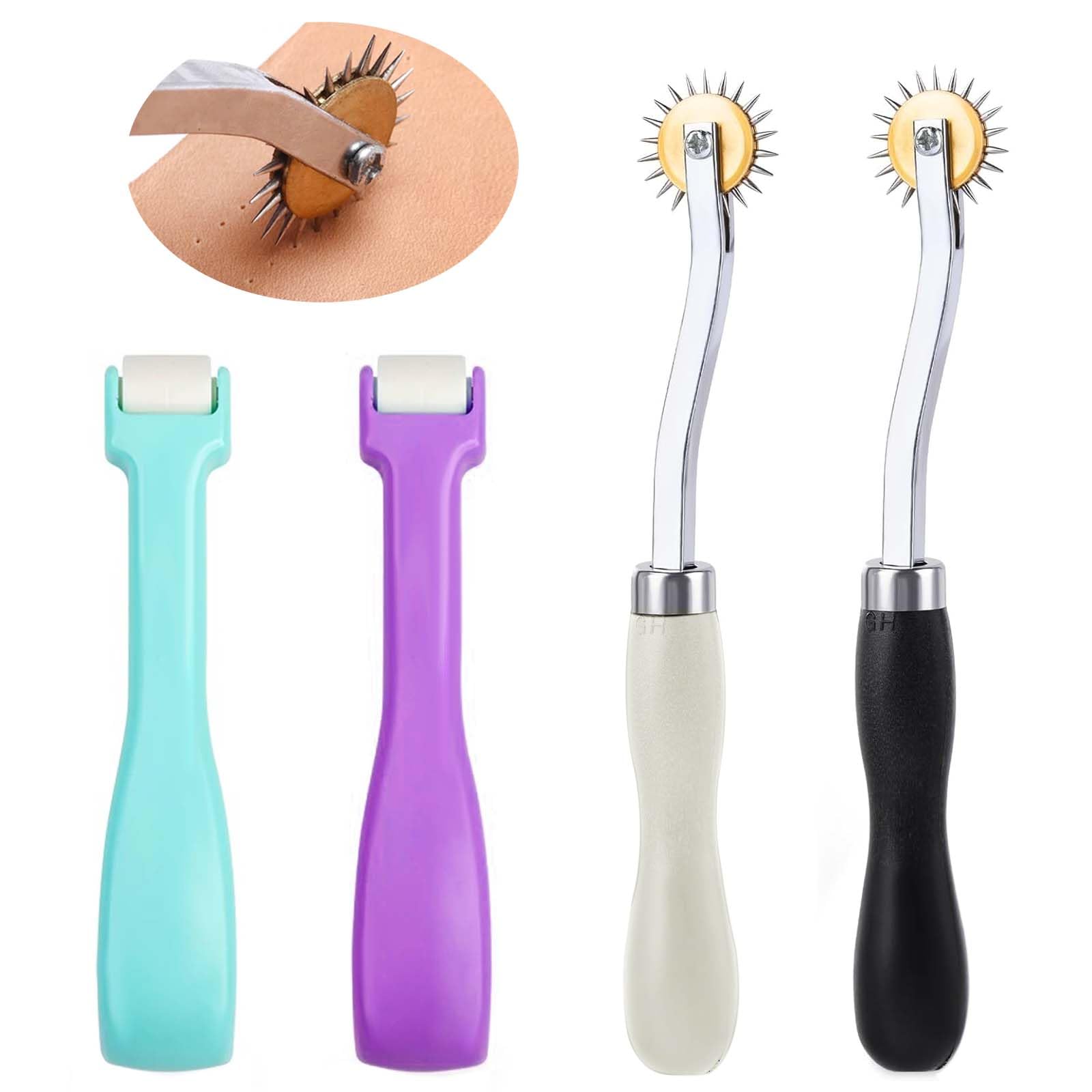iTYOOS 2 Pieces Tracing Wheel Sewing Tools and 2 Pieces Press Roller, Needle Point Tracing Wheel Leather Paper Cloth Sewing Overstitch Wheel Tool Serrated Tracing Wheel for Leather Edges