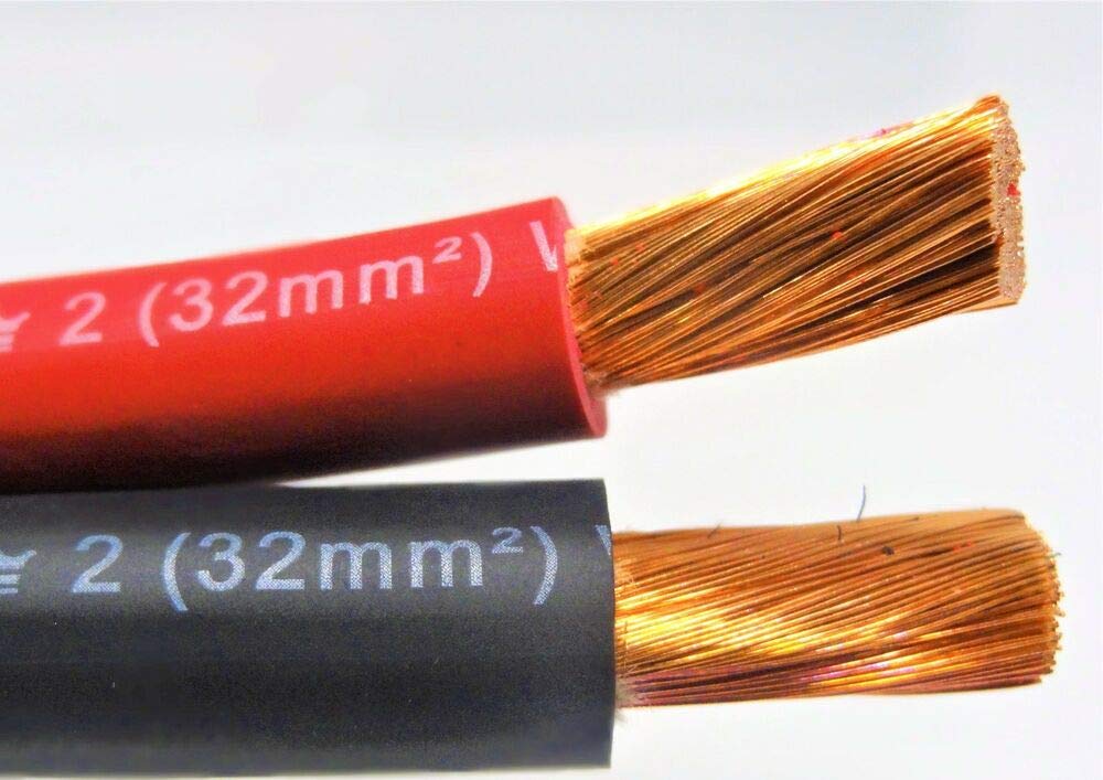 (20' FT - 10' RED & 10' BLACK) EXCELENE 2 AWG GAUGE WELDING & BATTERY CABLE