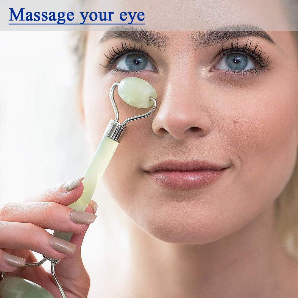 100% Natural Jade Face Roller/Anti Aging Jade Stone Massager for Face & Eye Massage - Make Your Face Skin Smoother and Looks Younger: Beauty