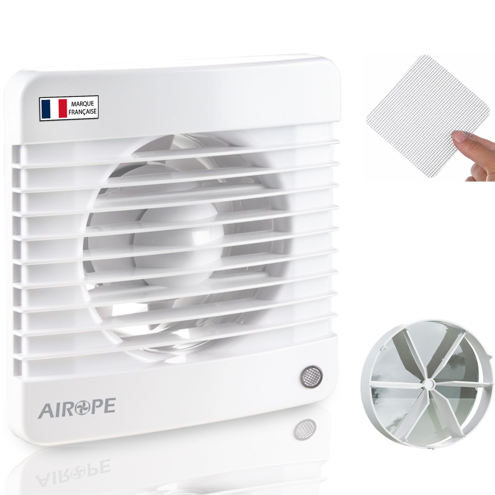 AIROPE -150 mm Fan, Extractor Fan with Check Valve + Integrated Mosquito Net, dB(A) 33.VMC for Bathroom, Kitchen, Office, Toilet, Silent, 5 Year Warranty AIROPE