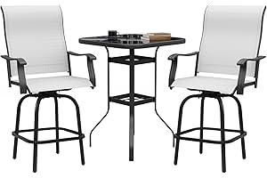 Maemttes 3 Piece Height Outdoor Patio Swivel Bar Set, High Top Table and 2 Bar Stools, Textilene Patio Bar Table and Chairs Set, All-Weather Outdoor Furniture Barstools Bistro Set for Balcony