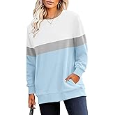 RUMIA Crewneck Fall Sweatshirts for Women Trendy- Women's Plain Long Sleeve Pullover Tops with Pockets Fashion
