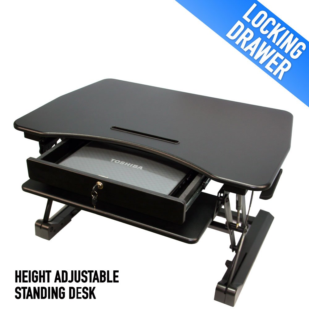 Buy Height Adjustable Standing Desk with Storage and Locking Security Drawer, Sit to Stand