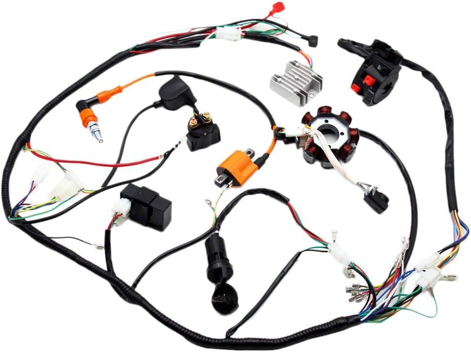 Tiamu Complete Electrics Wiring Harness Stator Coil CDI Solenoid Relay for 4 Wheelers Stroke ATV 50Cc 70Cc 110Cc 125Cc