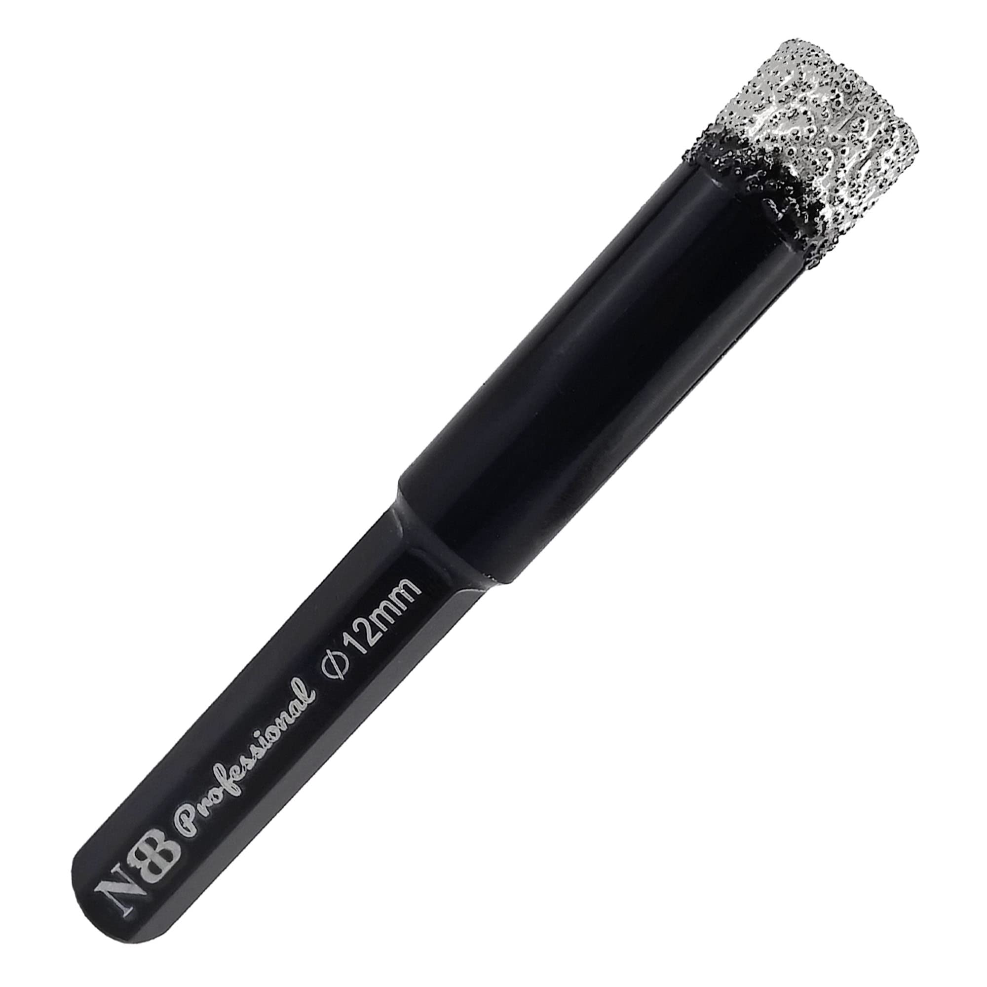 NBB Brazed Diamond Drill Bits with hex shank, for Dry drilling on hard Porcelain, Ceramic, Tile, Granite, Marble, extra longer life in wet drilling, used on cord or cordless pistol drill (12mm)