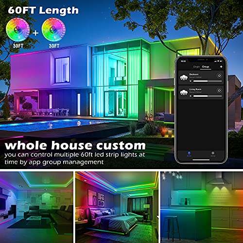 AILBTON Led Strip Lights,60ft Music Sync Color Changing, Builtin Mic,Bluetooth App Control LED