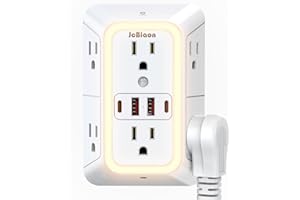 Wall Outlet Extender with Night Light, Power Plug Adapter Multi Plug Outlet Surge Protector with 4 USB Charging Ports (2 USB 